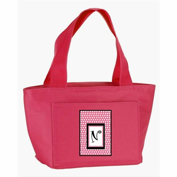 Beyondbasketball Monogram Letter N - Pink Black Polka Dots Lunch Bag or Doggie Bag BE2930285